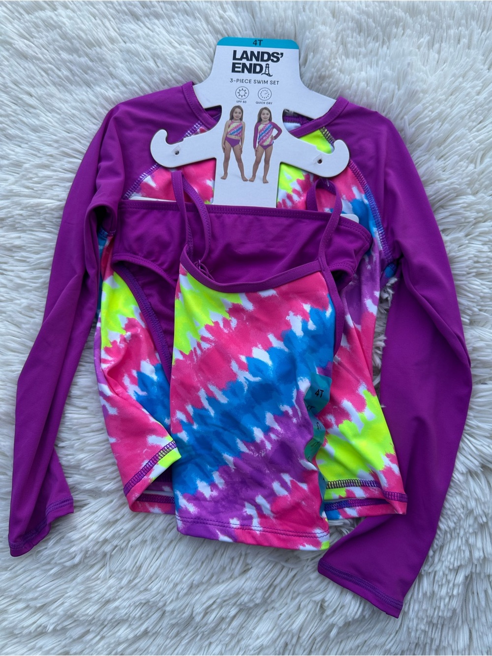 Lands' End Kids' Purple Multi Tie-Dye 3-Piece Swim Set - 4T